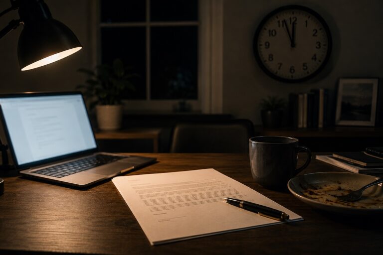 Is a promotion worth it? A promotion letter on a desk near midnight beside cold coffee and a half-eaten dinner, the quiet cost of a raise.